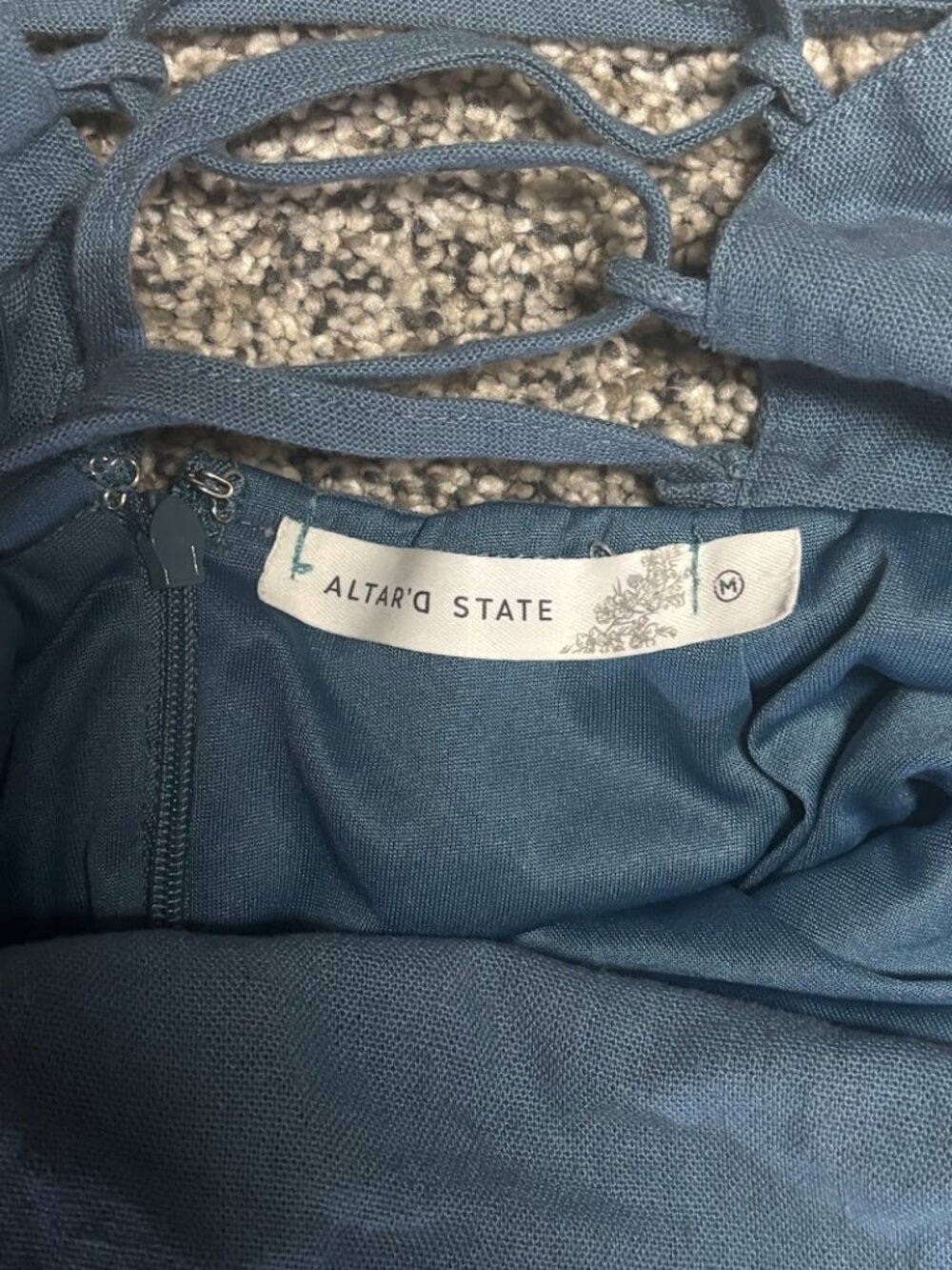Altar'd State Slate Blue Lace-Up Back Linen Midi Dress - Picture 6 of 8